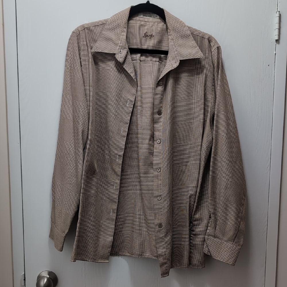 Foxcroft Men's Beige Plaid Shirt Jacket